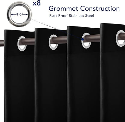 PureFit Outdoor Curtains for Patio Waterproof Weatherproof, UV Resistant Outside Curtains for Gazebo, Front Porch, Pergola, Sun Blocking Privacy Curtain, 52W x 108L inch, 1 Panel, Black