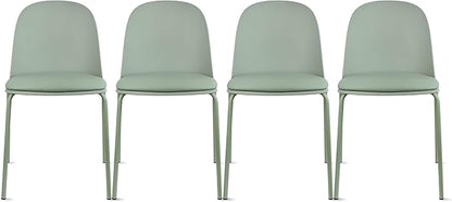 2xhome Modern Stackable Armless Dining Chair | Plastic Shell Seat with Metal Legs | Indoor or Outdoor Use | Home Kitchen Patio (4, Green, Padded Seat)