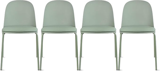 2xhome Modern Stackable Armless Dining Chair | Plastic Shell Seat with Metal Legs | Indoor or Outdoor Use | Home Kitchen Patio (4, Green, Padded Seat)