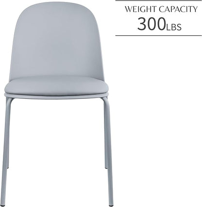 2xhome Modern Stackable Armless Dining Chair | Plastic Shell Seat with Metal Legs | Indoor or Outdoor Use | Home Kitchen Patio (1, Grey, Padded Seat)
