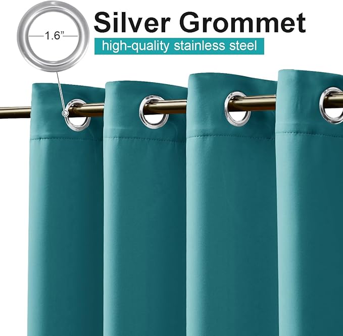 NICETOWN 2 Panels Outdoor Curtains Waterproof Fixed Grommet/Back Tab on Top & Bottom, Thermal Insulated Windproorf Sun Blocking Outdoor Drapes with Rope for Patio/Gazebo, W52 x L84, Peacock Teal