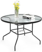VINGLI Round Patio Table with Umbrella Hole, 40" Outdoor Dining Table Steel Tempered Glass Patio Tables Round Outdoor Tables for Balcony Garden Deck