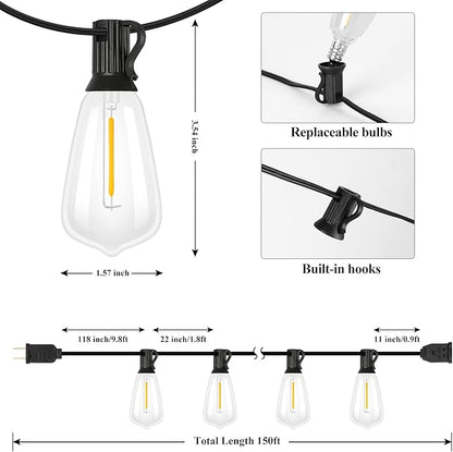 Brightever Outdoor String Lights 150FT, Patio Lights with 75+2 Dimmable ST38 Shatterproof LED Bulbs, Vintage Edison String Lights for Outside, Waterproof Bistro Lights for Halloween Backyard 2700K