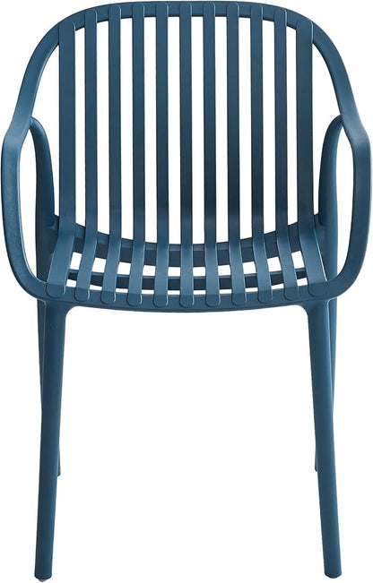 Modern Stackable Outdoor & Indoor Plastic Dining Chairs Set, Armchairs Set, Weather-Resistant, Ideal for Patios, Cafes, and Home Use, Set of 4 (Blue)