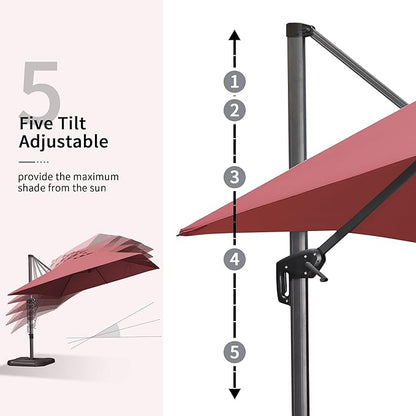 PURPLE LEAF 9' X 11.5' Patio Umbrella Outdoor Cantilever Rectangle Umbrella Aluminum Offset Umbrella with 360-degree Rotation for Garden Deck Pool Patio Terra