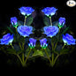 Outdoor Realistic Solar Powered Rose Flower Lights Stake,2 Pack 10 Rose Solar Garden Decorative Waterproof Lights for Backyard Patio Pathway Xmas Decoration-Blue
