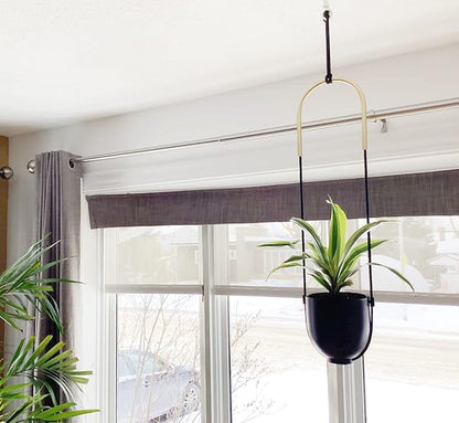 Metal Hanging Planter for Indoor Outdoor Plants Wall and Ceiling Hanging Flower Pot Plant Holder for Succulent Vines Ferns, Height Adjustable Modern Minimalist Room Decor(Black)
