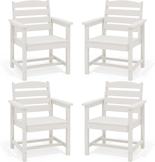 SERWALL Outdoor Dining Chairs Set of 4, All-Weather HDPE Patio Chair with 19.7" Widened Seat, for Backyard, Garden, White