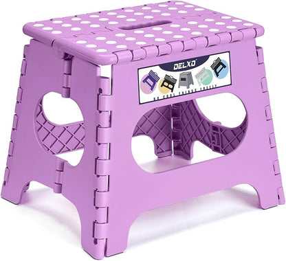 Delxo 11 inch Folding Step Stool, Non-Slip Foldable Stools Up to 300 LBS, Step Stool with Handle, Lightweight for Kitchen, Bathroom, Bedroom, Garden, Light Purple, 1PC