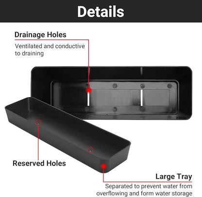 GREANER 6 Pack Herb Planters, 12x3.8 Inch Black Rectangle Window Boxes with Tray, Indoor Succulent Cactus Mint Plastic Pot for Windowsill, Balcony, Office, Outdoor Garden