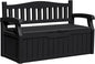 Greesum 80 Gallon Outdoor Storage Bench, Resin Patio Furniture with Armrest,Waterproof and UV-Resistant, Perfect to Garden, Poolside and Lawn, Black