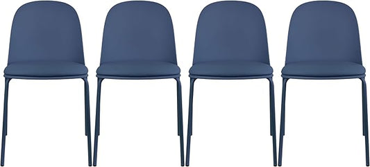 2xhome Parent Modern Stackable Armless Dining Chair | Plastic Shell Seat with Metal Legs | Indoor or Outdoor Use | Home Kitchen Patio (4, Blue, Padded Seat)