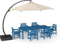 7-Piece Navy Blue Outdoor Dining Set with Beige 11FT Large Patio Umbrella, 75.2'' HDPE Table & Chairs for 6, Weather-Resistant Furniture with Umbrella Hole for Patio, Lawn, Poolside