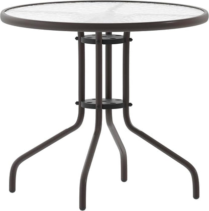 Flash Furniture Bellamy 31.5'' Round Indoor/Outdoor Tempered Glass Metal Frame Side Table, Bronze