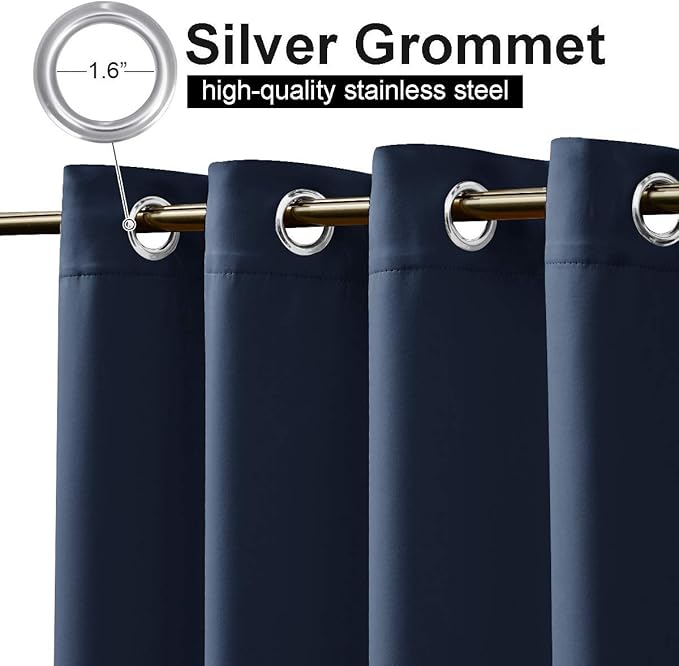 NICETOWN Navy Blue Outdoor Curtain for Patio Waterproof & Windproof Extra Wide, Rustproof Top and Bottom Grommet Blackout Thermal Insulated Indoor Outdoor Drape for Pergola, 1 PC, W100 x L84