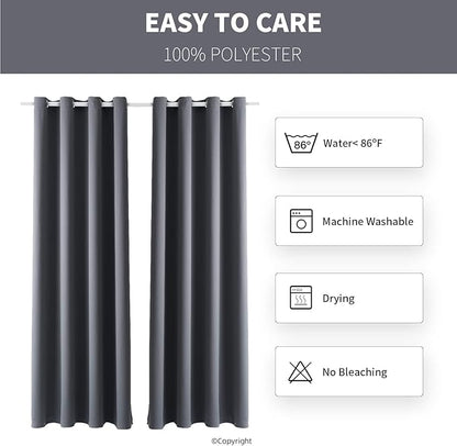 Water Proof Outside Curtains with Grommet Top for Porch, W52 x L120 Thermal Insulated Washable Light Block Outdoor Divider Drapes for Patio Gazebo Deck Pool Area Pergola Cabana (Gray, 2 Panels)