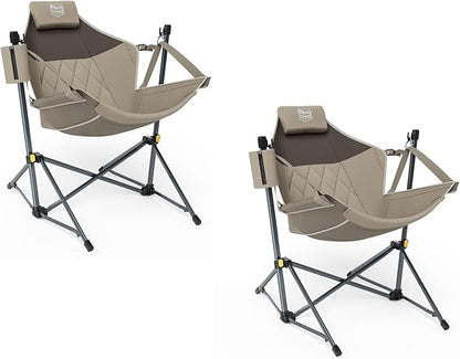 TIMBER RIDGE Hammock Camping Chair with Adjustable Backrest, Heavy Duty Folding Hammock Chair Supports 300lbs, Portable Hammock Chair for Camping, Travelling and Patio, Tan 2 Pack