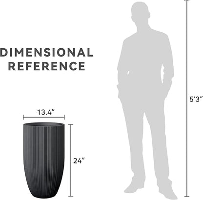 Kante 24 Inch Tall Round Concrete Planter, Large Indoor Outdoor Plant Pots with Drainage Hole and Rubber Plug, Modern Decorative Garden Pots for Home Patio Porch, Textured Black