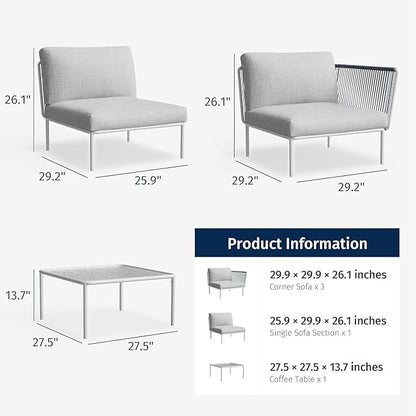 East Oak 5-Piece Outdoor Sectional Sofa, Modular Outdoor Furniture with Waterproof Thick Cushions, Modern Patio Sofa Deep Seating for Outdoor Garden Porch Blackyard, Misty Grey