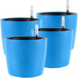 KINJOEK 4 Packs 7 Inch Self Watering Pot with Water Level Indicator, Blue Modern Garden Decorative Flower Self-Watering Planter for Indoor Plants Grow African Violets Succulents