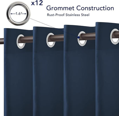 PureFit Outdoor Curtains for Patio Waterproof Weatherproof, UV Resistant Outside Curtains for Gazebo, Front Porch, Pergola, Sun Blocking Privacy Curtain, 100W x 108L inch, 1 Panel, Navy Blue