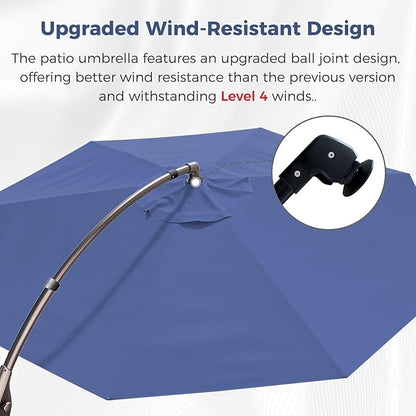 Grand patio 12FT Outdoor Offset Umbrella with Base & Cover Patio Aluminum Round Cantilever Umbrella for Garden Deck Poolside (Navy Blue, 12 FT)