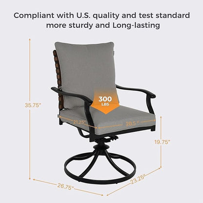 Grand patio 5-Piece Outdoor Dining Set, 4 Leather-Look Wicker Swivel Patio Chairs & 1 Square Dining Table, Black