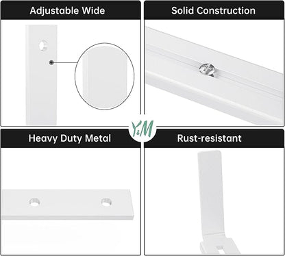 Y&M 6 Pack Adjustable Planter Brackets (6 to 12.5 in), Universal Window Box Brackets, Heavy Duty Iron Flower Box Wall Mounting Hooks for Balcony, Fences, Patio, and Garden - White