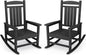 KINGYES Oversized HDPE Outdoor Rocking Chair Set of 2, Widened Seat Patio Rocking Chair, All Weather Patio Rocker, Black