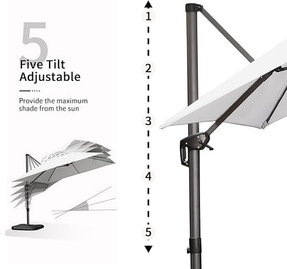 PURPLE LEAF 9' X 11.5' Patio Umbrella Outdoor Cantilever Rectangle Umbrella Aluminum Offset Umbrella with 360-degree Rotation for Garden Deck Pool Patio, White