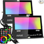 MELPO Led Flood Light 500W Equivalent, RGBW Led Outdoor Lights Colored Floodlight with Remote,50W,5000ML 2700K,120 Colors, Timing, Dimmable, Custom Modes, Landscape Lighting (2 Pack)