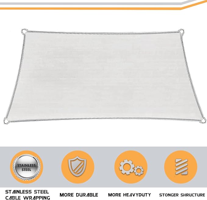 16' x 20' Sun Shade Sail Sand Curved Commercial Outdoor Shade Cover with Steel Wire Edges Sand Rectangle Heavy Duty Permeable 185GSM Backyard Shade Cloth for Patio Garden