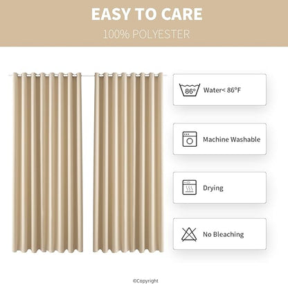 Outdoor Patio Curtain Waterproof Darkening Thermal Insulated Indoor Curtains for Bedroom, Porch, Living Room, Pergola, Cabana, W105 x L120 Extra Wide Room Divider, Beige, Set of 2 Panels