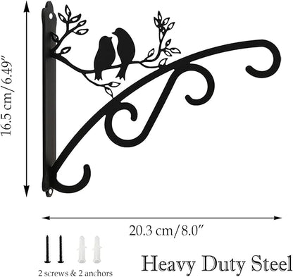 Heavy Duty Outdoor Hanging Plants Brackets, Plant Hangers with Wall Mounted Solid Steel Indoor Hooks, Basket Lantern/Light/Bird Feeder, Pack of 2 Garden Gifts Black (8 inch Black)