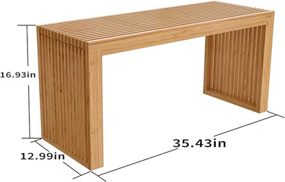 Bamboo Dining Bench, 35 inch Farmhouse Decor Indoor Kitchen Table Bench, Entryway Shoe Rack Bench Solid Bamboo Benches for Living Room, Hallway, Bedroom, Bathroom