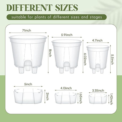 Self Watering Pots for Indoor Plants with Deep Reservoir and High Drainage Holes for Outdoor Plants and Flowers, Bare Root Planter(4.72'', 5.91'', 7.09'',Clear,3 Pcs)