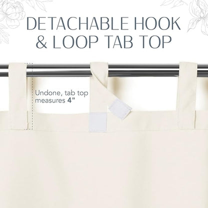Elrene Home Fashions Matine Weatherproof Tab-Top Indoor/Outdoor Solid Color Curtain Panel for Porch, Pergola, Patio, Deck, 52”W x 95”L, Ivory