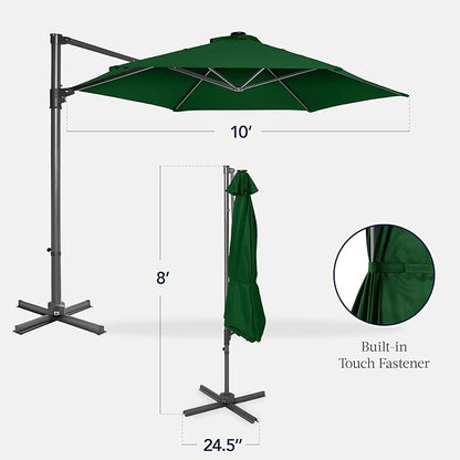 Best Choice Products 10ft Offset Cantilever Hanging Market Patio Umbrella, Smooth 360° Rotation, 8 Sturdy Ribs, Easy Adjustment - Green