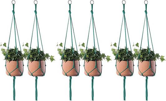 ELANE 6PCS Macrame Plant Hanger Indoor Hanging Planter Basket Decorative Tassels Flower Pot Holder for Indoor Outdoor Home Decor(6Pcs Green)
