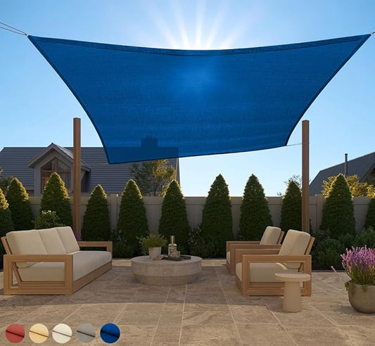 GORILLA GRIP Heavy Duty Sun Shade, UV Protection Fade Tear and Rust Resistant Rectangle Sunshade Canopy, Curved Edges Blocks Sunlight, Breathable Sail, Outdoor Patio, Lawn Garden 10x10 FT Blue