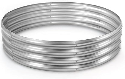 Round Galvanized Raised Garden Bed Kit, Round Galvanized Planter for Vegetables/Herbs/Flowers Heavy-Duty Steel Outdoor Water Trough (Silver, 5X5X1FT)