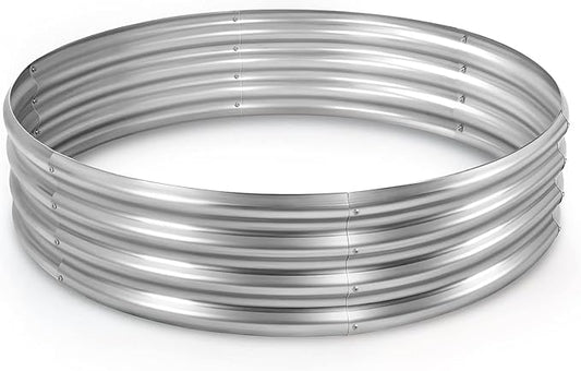 Round Galvanized Raised Garden Bed Kit, Round Galvanized Planter for Vegetables/Herbs/Flowers Heavy-Duty Steel Outdoor Water Trough (Silver, 5X5X1FT)