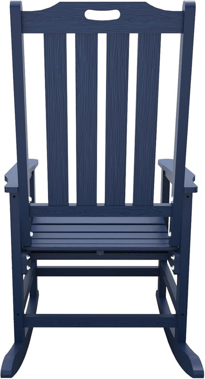 Oversized Rocking Chair Set of 4, Outdoor Rocking Chair for Adults, All Weather Resistant Porch Rocker for Lawn Garden, Navy Blue