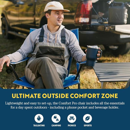 GCI Outdoor Comfort Pro Camping Chair | Collapsible Folding Chair with Durable Armrests, Drink Holder & Portable Carry Bag — Heathered Royal