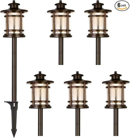 hykolity Low Voltage ORB LED Landscape Path Light W/Crackled Shade, 3.4W 155LM 12V-24V Wired Outdoor LED Walkway Light, Die-cast Aluminum Construction, 30-Watt Equivalent, 6 Pack