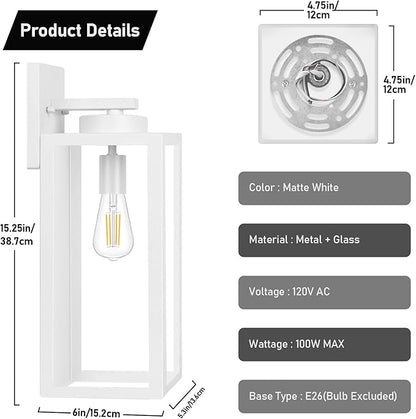 Large Size Outdoor Wall Light Fixtures, Exterior Lighting Fixtures Porch Sconces Wall Mounted, Waterproof White Outdoor Wall Lanterns Lamps, Outside Lights for House Patio Front Door Entryway, 2-Pack