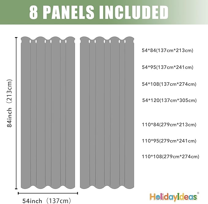 HolidayIdeas Outdoor Curtains for Patio Waterproof, 8 Panels - 54x84 Inches - Weatherproof Privacy Outsides Curtains for Cabana Porch Pergola, Sunlight & UV Blocking (Cream, Grommet Top)