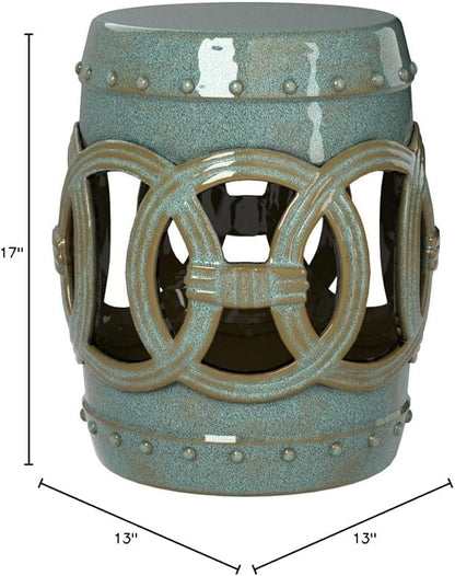 SAFAVIEH Home Collection Double Coin Antique Blue-Green Ceramic Indoor/ Outdoor Decorative Garden Stool (Fully Assembled)