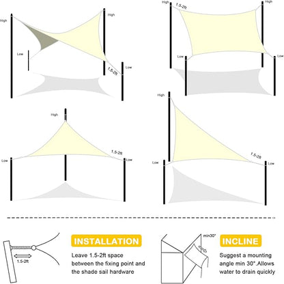 Artpuch Waterproof Sun Shade Sail, 10'x13' Cream Rectangular, UV Resistant Rain Canopy, Curved Edges Shade Cloth for Outdoor Patio, Deck, Yard (Customizable)