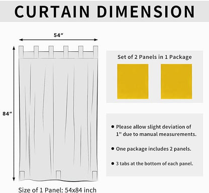 Easy-Going Outdoor Patio Curtains Detachable Tab Top Windproof Weatherproof Curtain for Cabana, Porch, Pergola and Gazebo, Tab Bottom Drape, 2 Panels, 54W x 84L inch, Yellow
